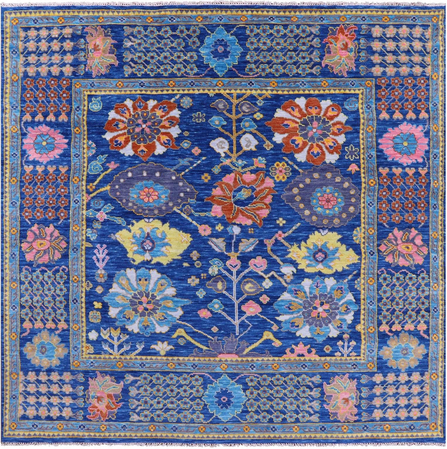 Blue Square Turkish Oushak Hand Knotted Wool Rug - 9' 0" X 9' 2" - Golden Nile