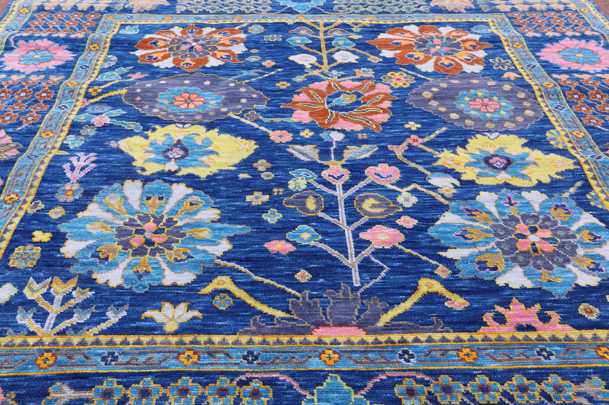 Blue Square Turkish Oushak Hand Knotted Wool Rug - 9' 0" X 9' 2" - Golden Nile
