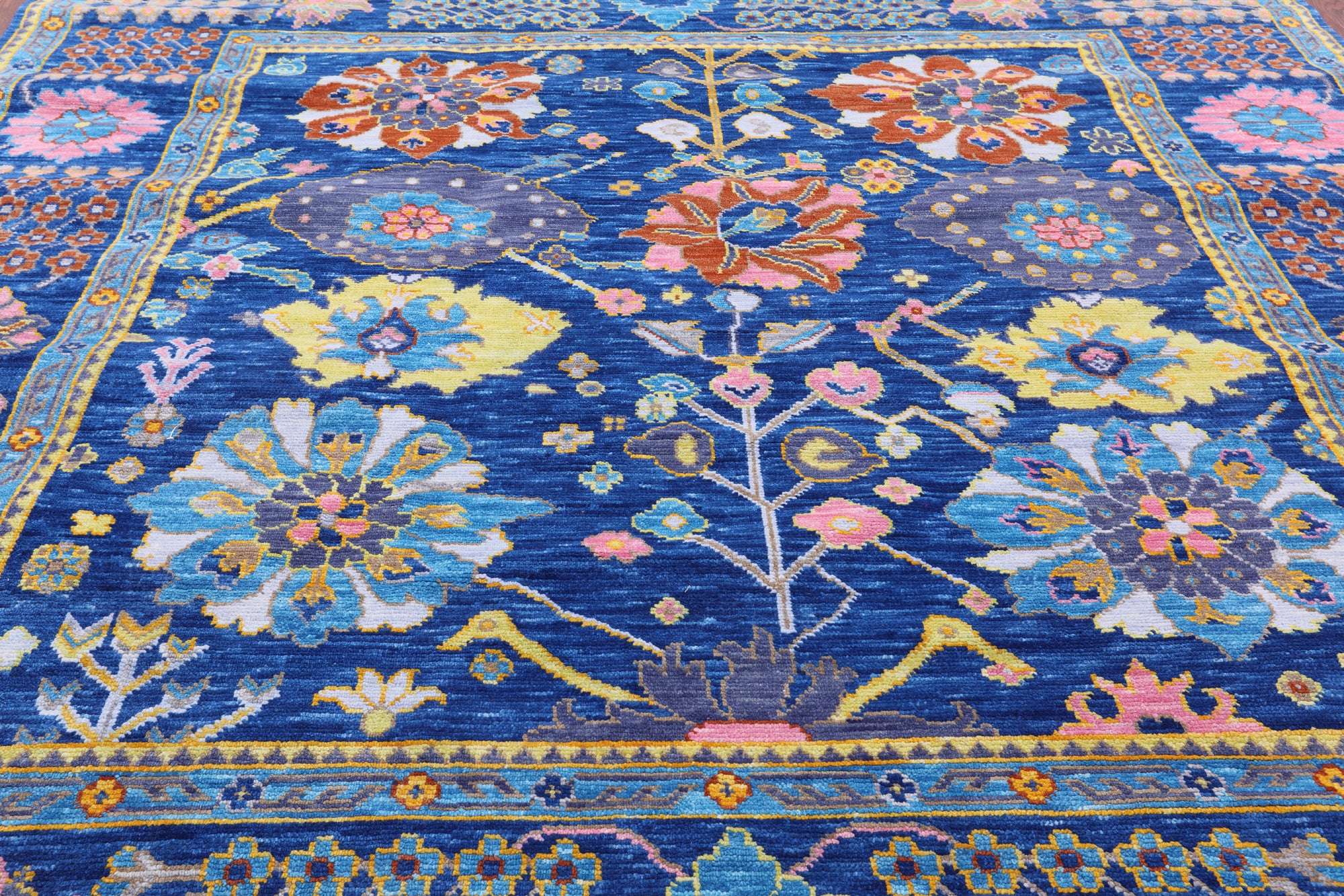 Blue Square Turkish Oushak Hand Knotted Wool Rug - 9' 0" X 9' 2" - Golden Nile