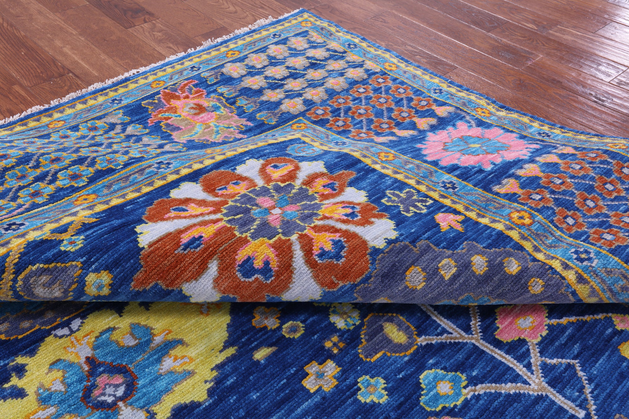 Blue Square Turkish Oushak Hand Knotted Wool Rug - 9' 0" X 9' 2" - Golden Nile