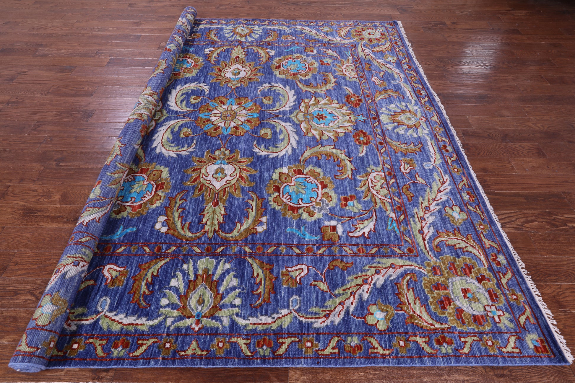 Blue Square Persian Tabriz Hand Knotted Wool Rug - 9' 1" X 9' 3" - Golden Nile
