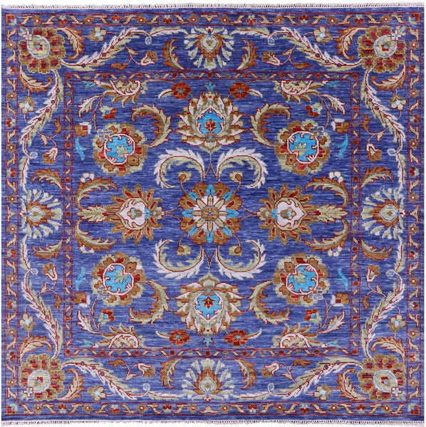 Blue Square Persian Tabriz Hand Knotted Wool Rug - 9' 1" X 9' 3" - Golden Nile