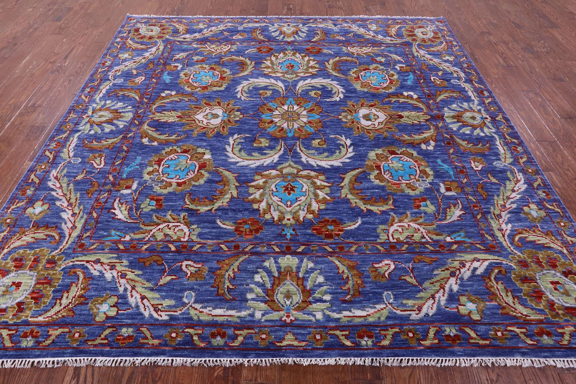 Blue Square Persian Tabriz Hand Knotted Wool Rug - 9' 1" X 9' 3" - Golden Nile