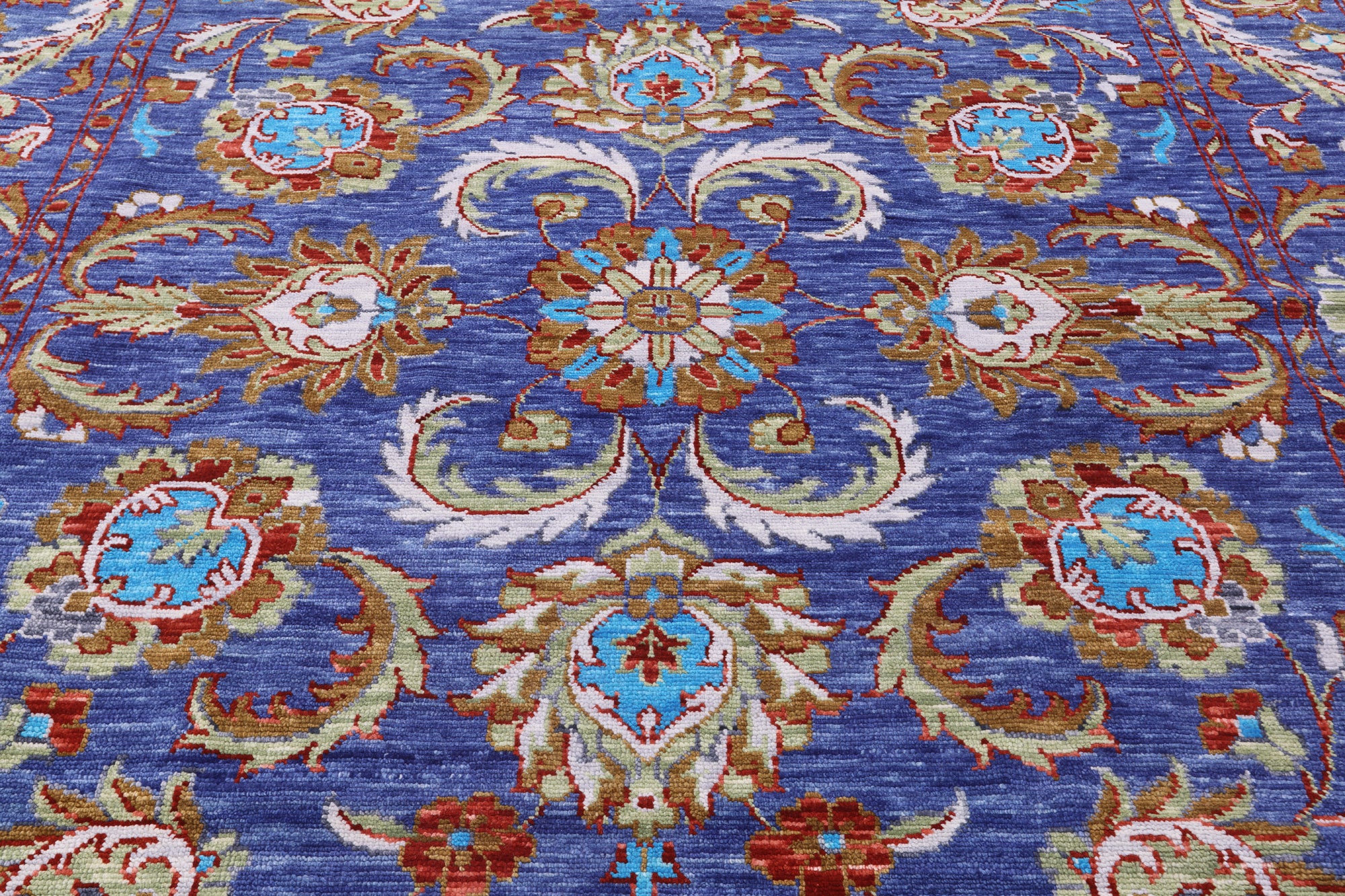 Blue Square Persian Tabriz Hand Knotted Wool Rug - 9' 1" X 9' 3" - Golden Nile