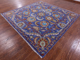 Blue Square Persian Tabriz Hand Knotted Wool Rug - 9' 1" X 9' 3" - Golden Nile