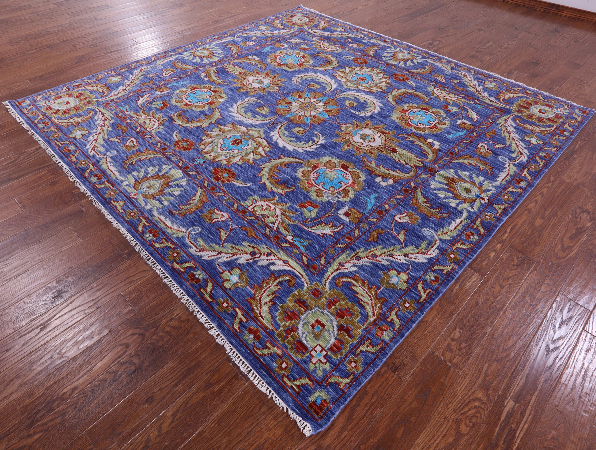 Blue Square Persian Tabriz Hand Knotted Wool Rug - 9' 1" X 9' 3" - Golden Nile