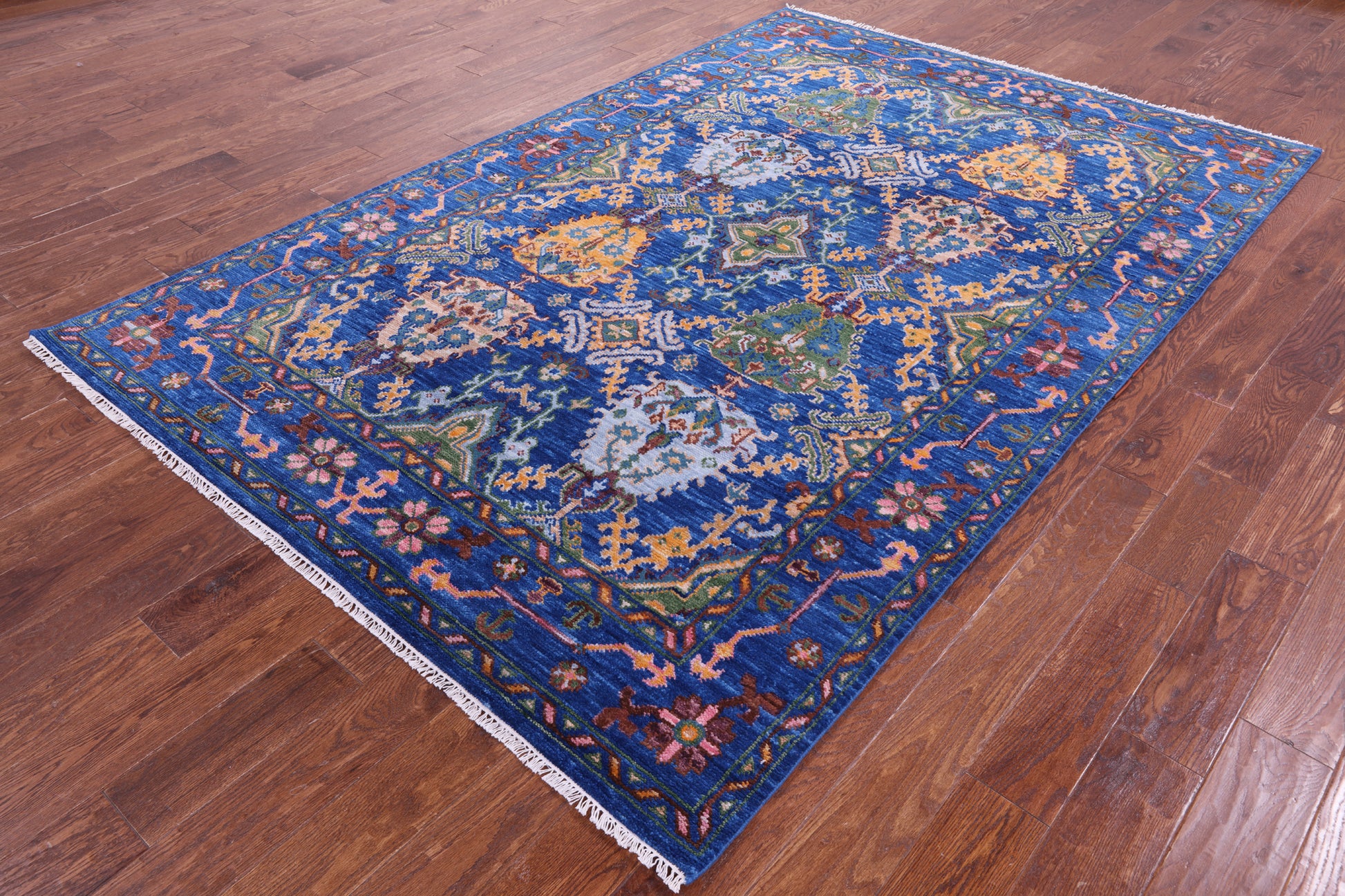 Blue Turkish Oushak Hand Knotted Wool Rug - 6' 0" X 9' 1" - Golden Nile