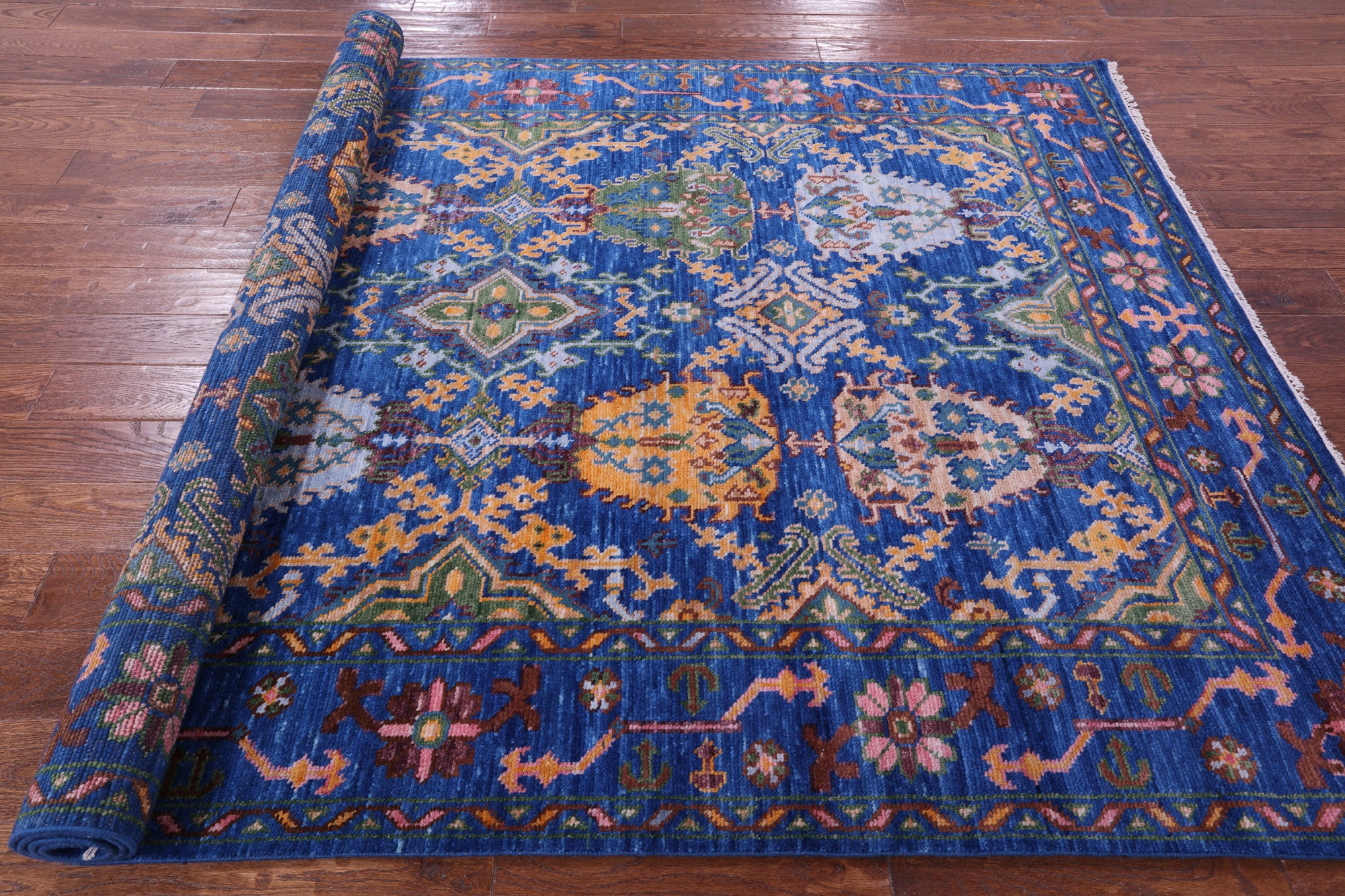 Blue Turkish Oushak Hand Knotted Wool Rug - 6' 0" X 9' 1" - Golden Nile