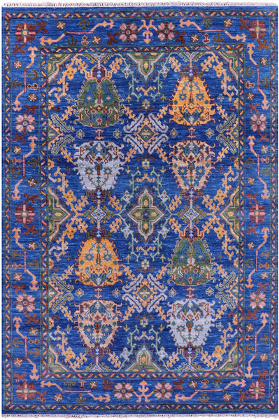 Blue Turkish Oushak Hand Knotted Wool Rug - 6' 0" X 9' 1" - Golden Nile