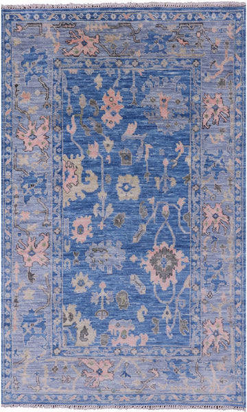 Blue Turkish Oushak Hand Knotted Wool Rug - 5' 0" X 8' 4" - Golden Nile
