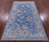 Blue Turkish Oushak Hand Knotted Wool Rug - 5' 0" X 8' 4" - Golden Nile
