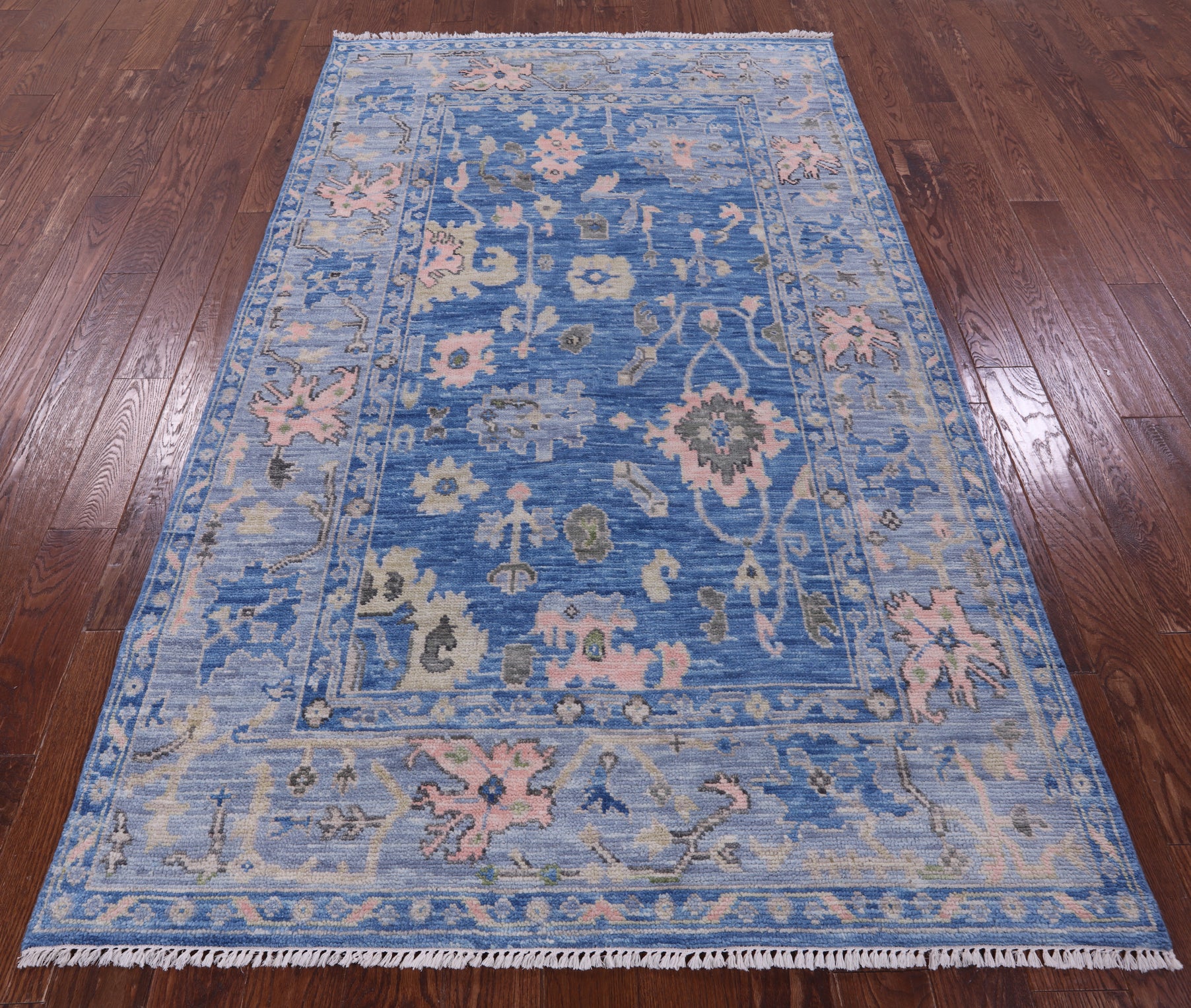 Blue Turkish Oushak Hand Knotted Wool Rug - 5' 0" X 8' 4" - Golden Nile