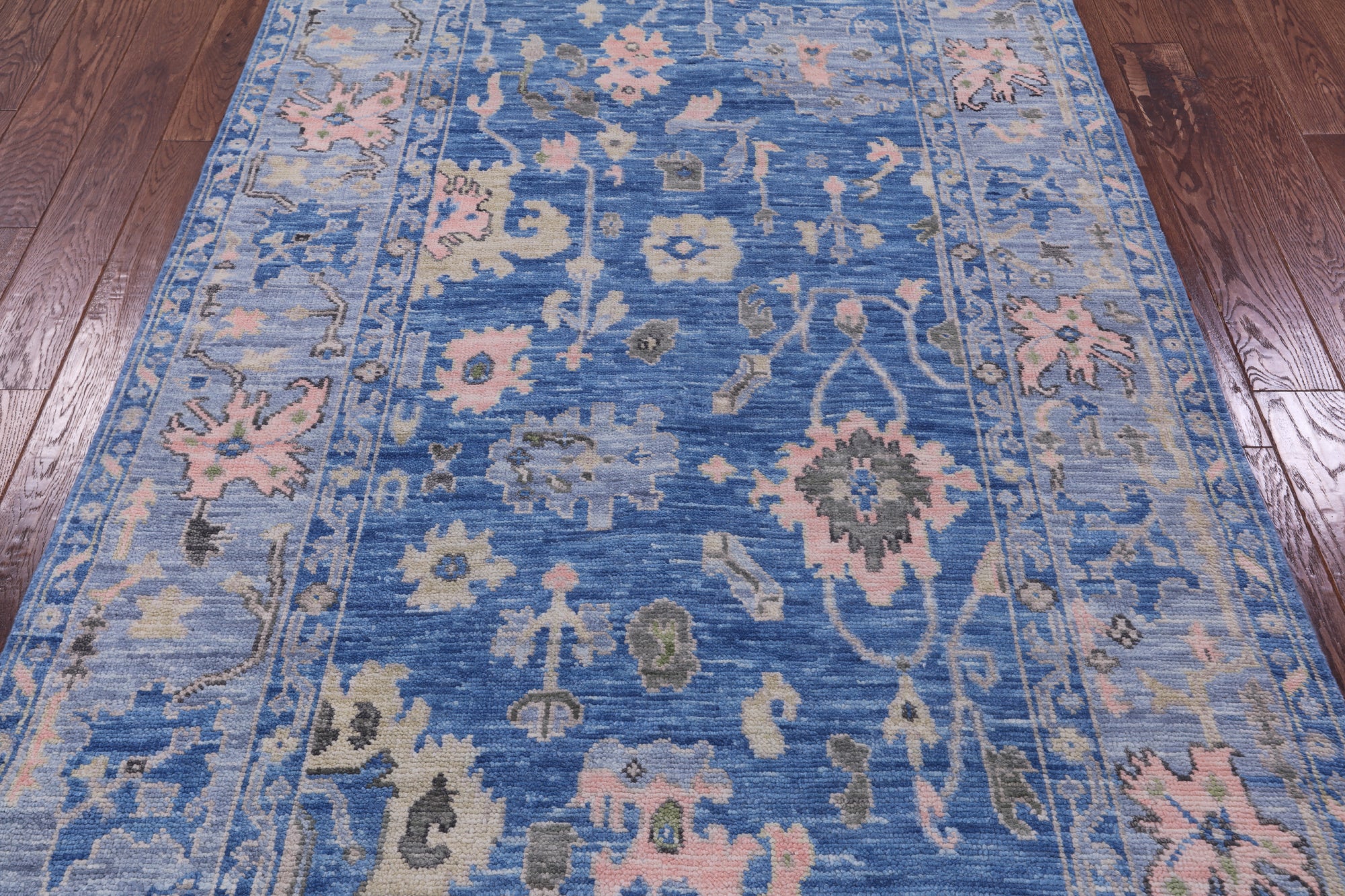 Blue Turkish Oushak Hand Knotted Wool Rug - 5' 0" X 8' 4" - Golden Nile
