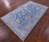Blue Turkish Oushak Hand Knotted Wool Rug - 5' 0" X 8' 4" - Golden Nile
