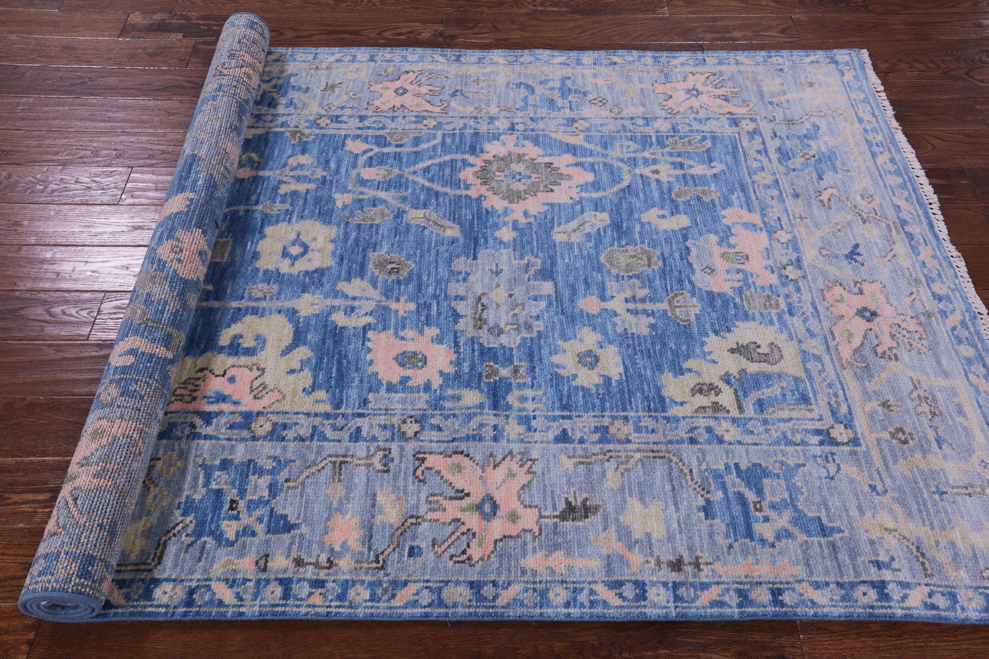 Blue Turkish Oushak Hand Knotted Wool Rug - 5' 0" X 8' 4" - Golden Nile
