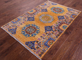 Orange Geometric Persian Mamluk Hand Knotted Wool Rug - 4' 1" X 6' 2" - Golden Nile