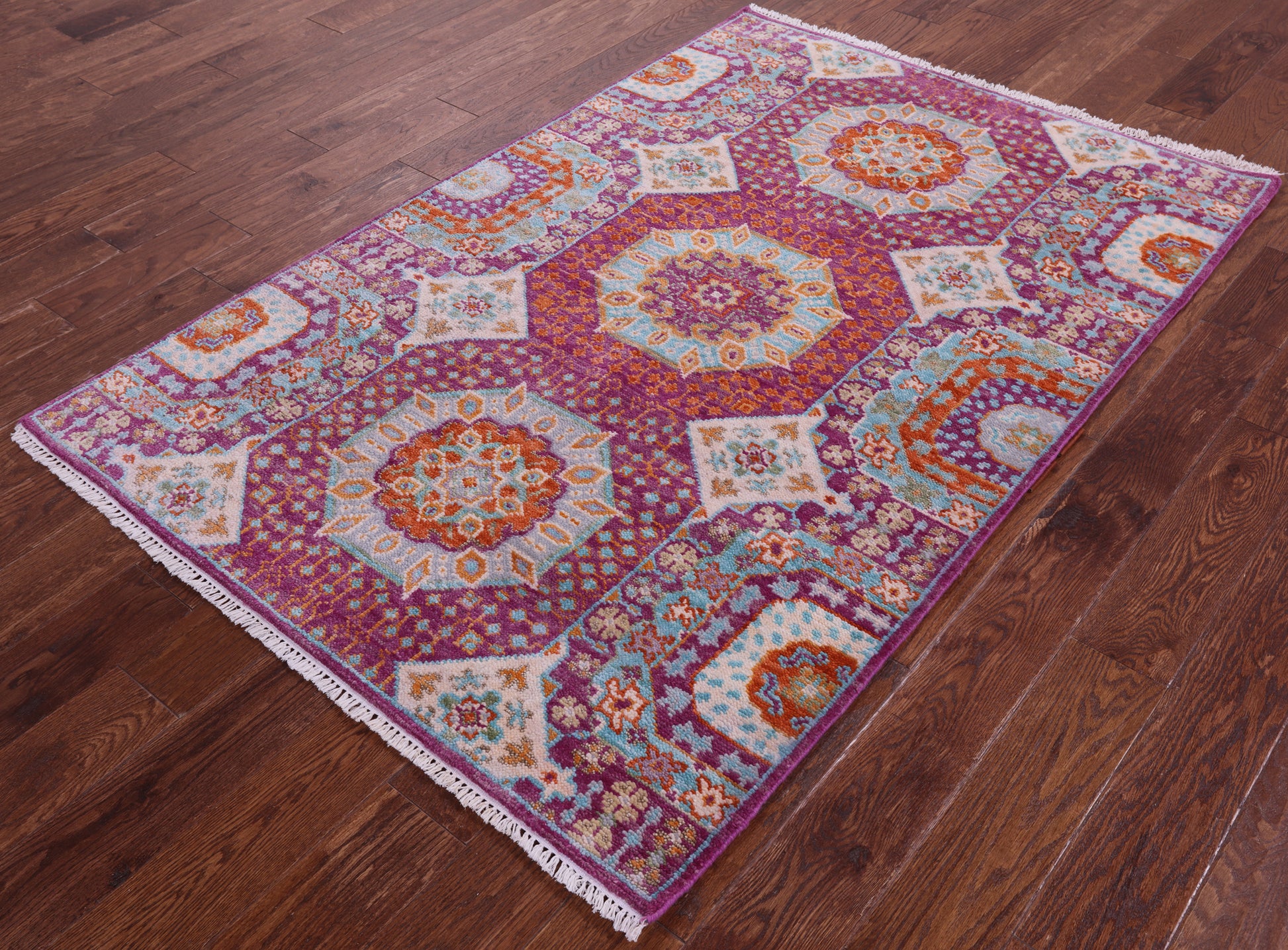 Geometric Persian Mamluk Hand Knotted Wool Rug - 4' 0" X 6' 2" - Golden Nile