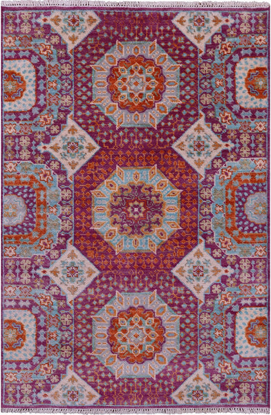 Geometric Persian Mamluk Hand Knotted Wool Rug - 4' 0" X 6' 2" - Golden Nile