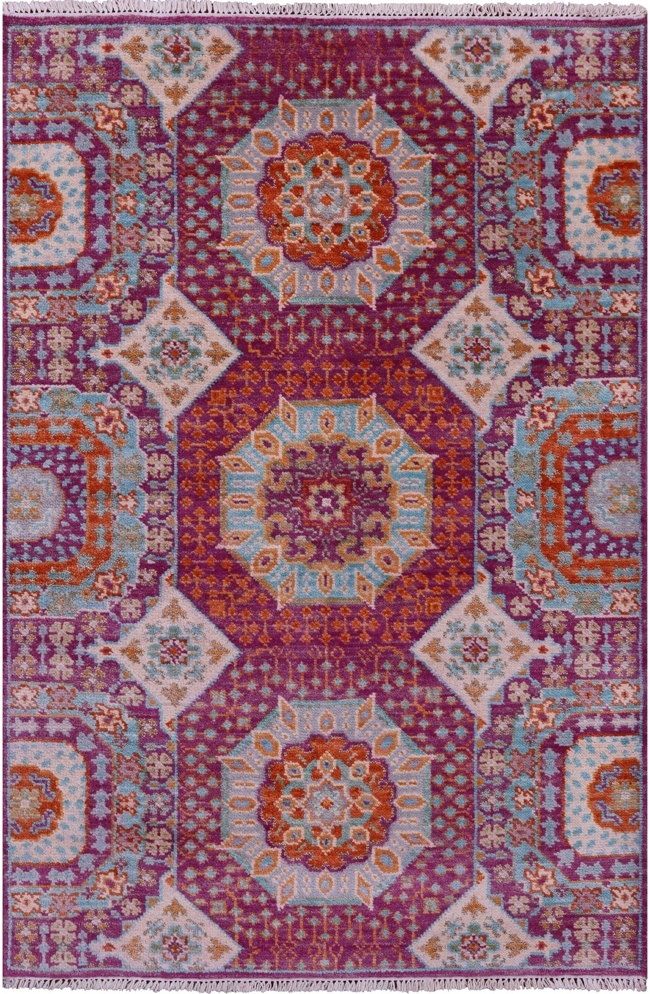 Geometric Persian Mamluk Hand Knotted Wool Rug - 4' 0" X 6' 2" - Golden Nile