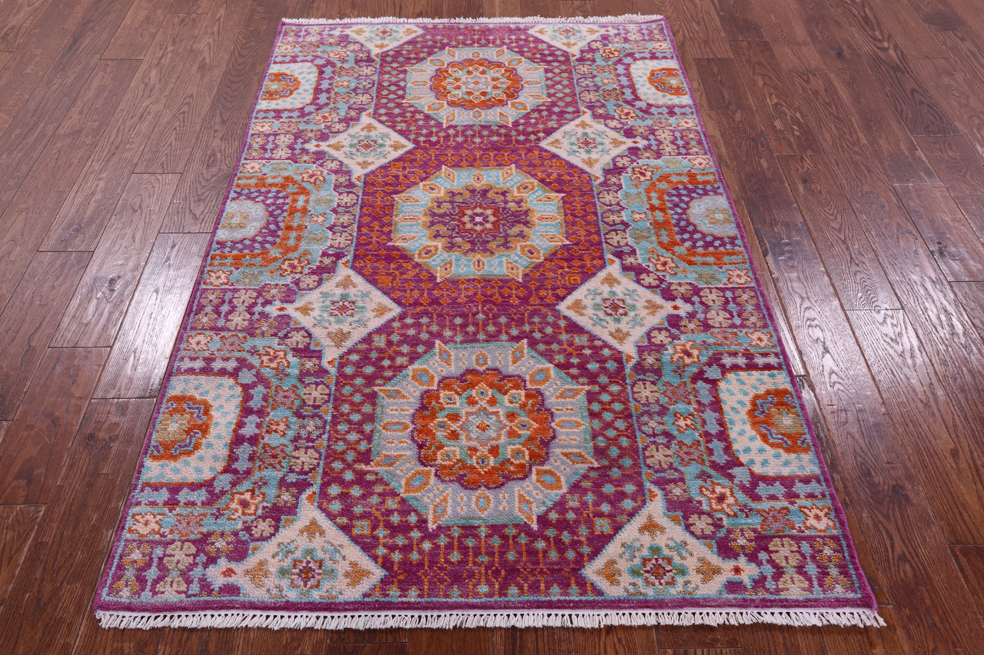 Geometric Persian Mamluk Hand Knotted Wool Rug - 4' 0" X 6' 2" - Golden Nile