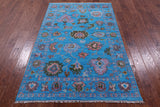 Blue Turkish Oushak Hand Knotted Wool Rug - 4' 0" X 6' 4" - Golden Nile