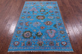 Blue Turkish Oushak Hand Knotted Wool Rug - 4' 0" X 6' 4" - Golden Nile