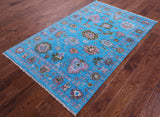 Blue Turkish Oushak Hand Knotted Wool Rug - 4' 0" X 6' 4" - Golden Nile