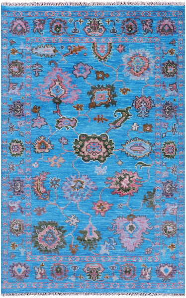 Blue Turkish Oushak Hand Knotted Wool Rug - 4' 0" X 6' 4" - Golden Nile