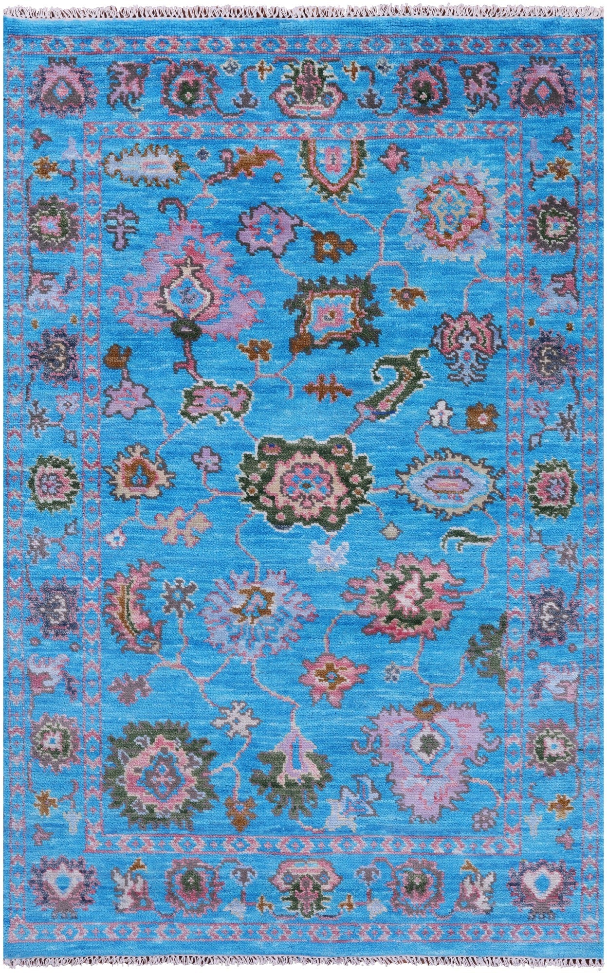 Blue Turkish Oushak Hand Knotted Wool Rug - 4' 0" X 6' 4" - Golden Nile