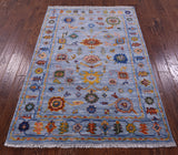 Blue Turkish Oushak Hand Knotted Wool Rug - 4' 1" X 6' 5" - Golden Nile