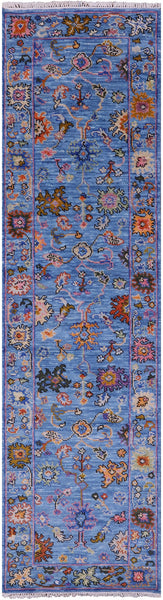 Blue Turkish Oushak Hand Knotted Wool Runner Rug - 2' 8" X 10' 5" - Golden Nile