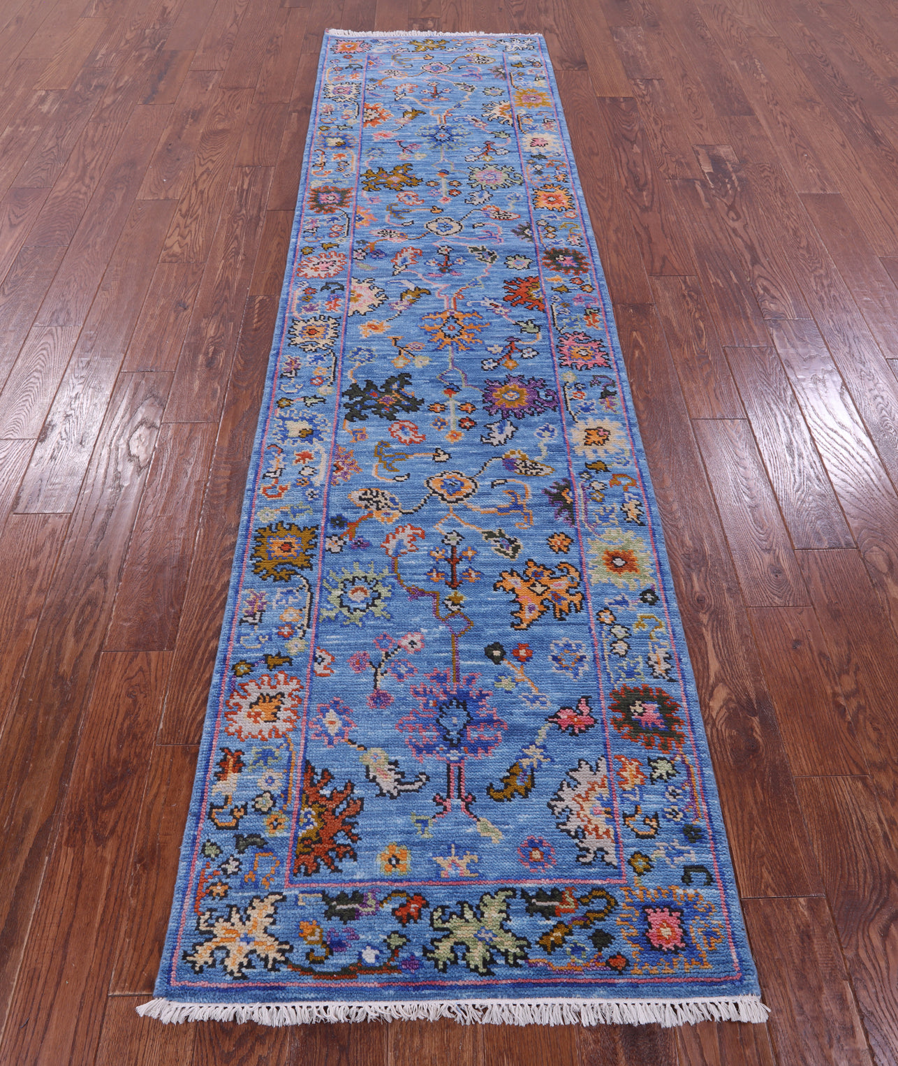 Blue Turkish Oushak Hand Knotted Wool Runner Rug - 2' 8" X 10' 5" - Golden Nile