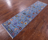 Blue Turkish Oushak Hand Knotted Wool Runner Rug - 2' 8" X 10' 5" - Golden Nile