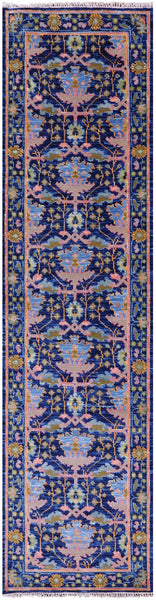 Blue Turkish Oushak Hand Knotted Wool Runner Rug - 2' 8" X 9' 11" - Golden Nile