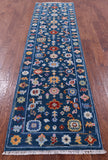Blue Turkish Oushak Hand Knotted Wool Runner Rug - 2' 7" X 10' 2" - Golden Nile