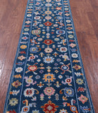 Blue Turkish Oushak Hand Knotted Wool Runner Rug - 2' 7" X 10' 2" - Golden Nile