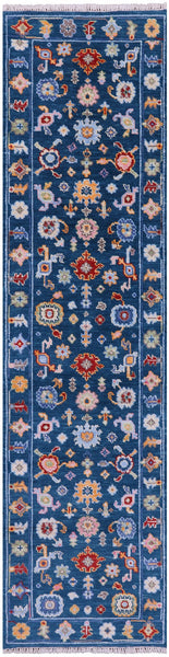Blue Turkish Oushak Hand Knotted Wool Runner Rug - 2' 7" X 10' 2" - Golden Nile