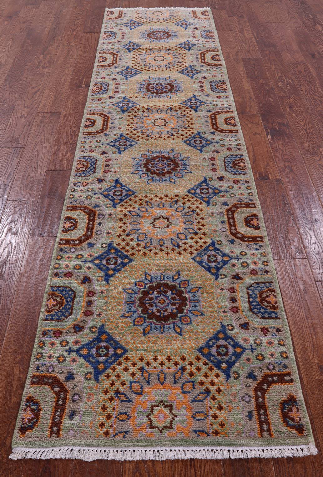 Geometric Persian Mamluk Hand Knotted Wool Runner Rug - 2' 7" X 10' 2" - Golden Nile