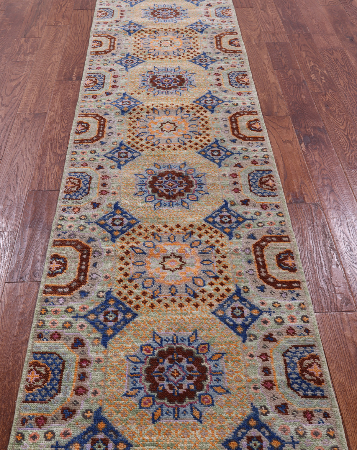 Geometric Persian Mamluk Hand Knotted Wool Runner Rug - 2' 7" X 10' 2" - Golden Nile