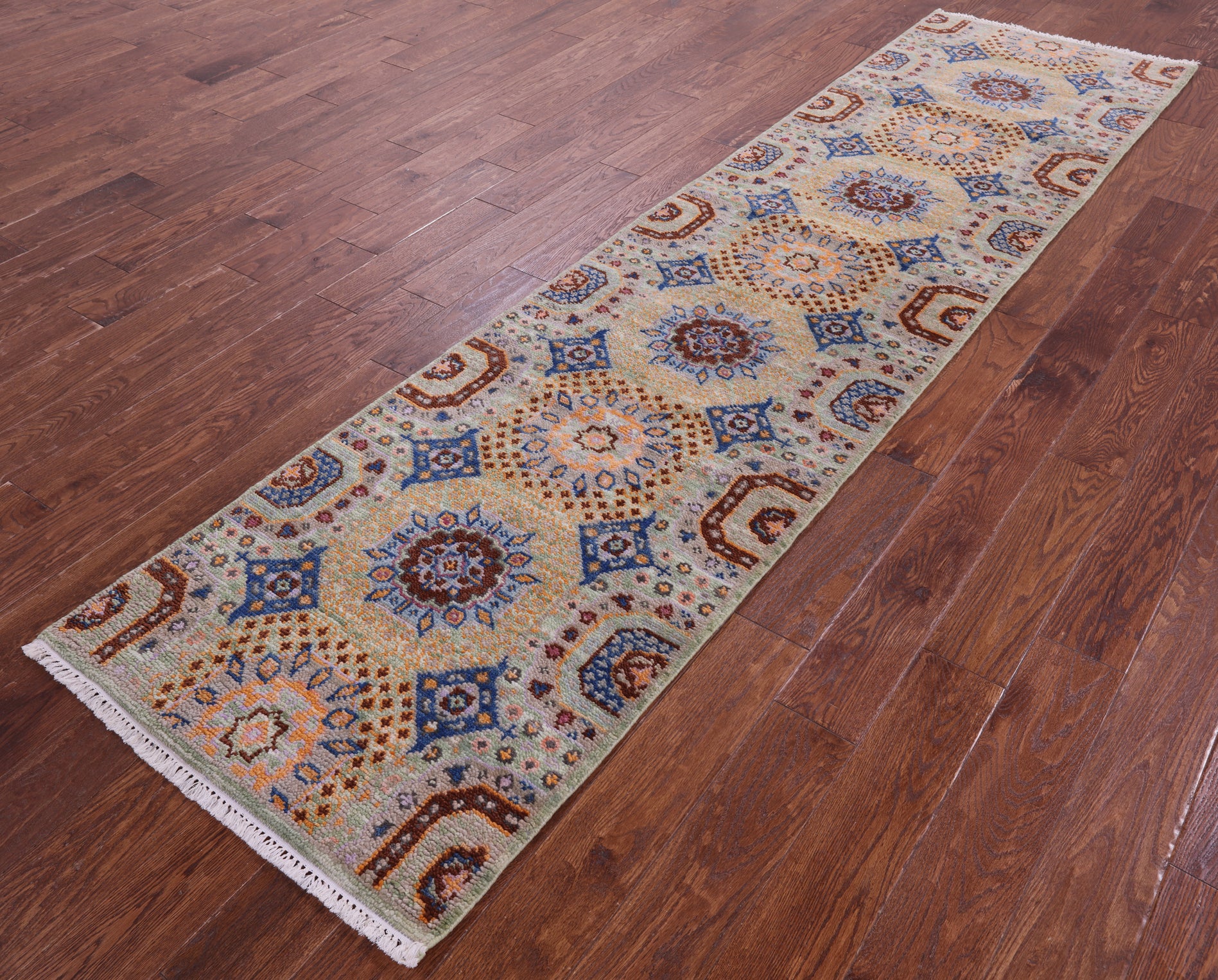 Geometric Persian Mamluk Hand Knotted Wool Runner Rug - 2' 7" X 10' 2" - Golden Nile