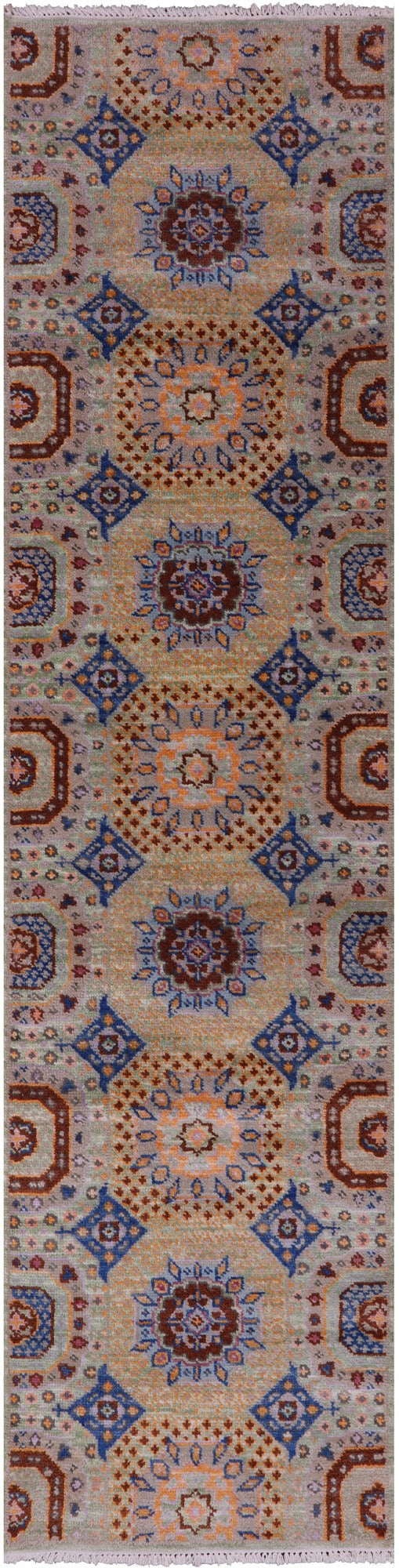 Geometric Persian Mamluk Hand Knotted Wool Runner Rug - 2' 7" X 10' 2" - Golden Nile