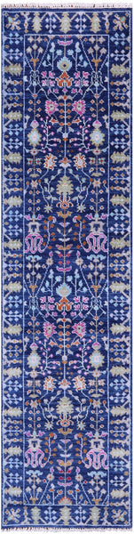 Blue Turkish Oushak Hand Knotted Wool Runner Rug - 2' 6" X 10' 0" - Golden Nile