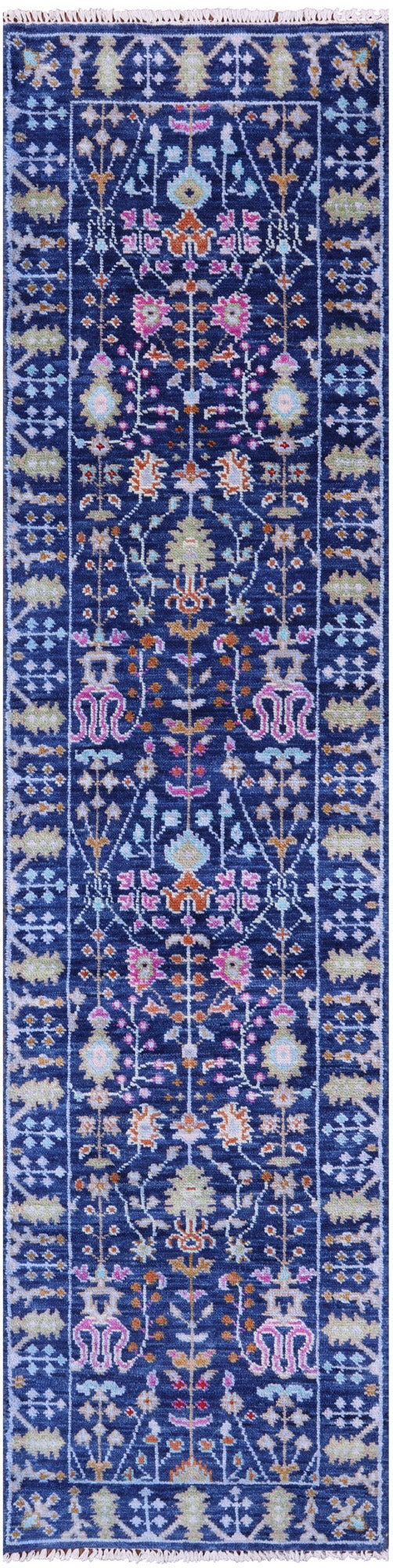 Blue Turkish Oushak Hand Knotted Wool Runner Rug - 2' 6" X 10' 0" - Golden Nile