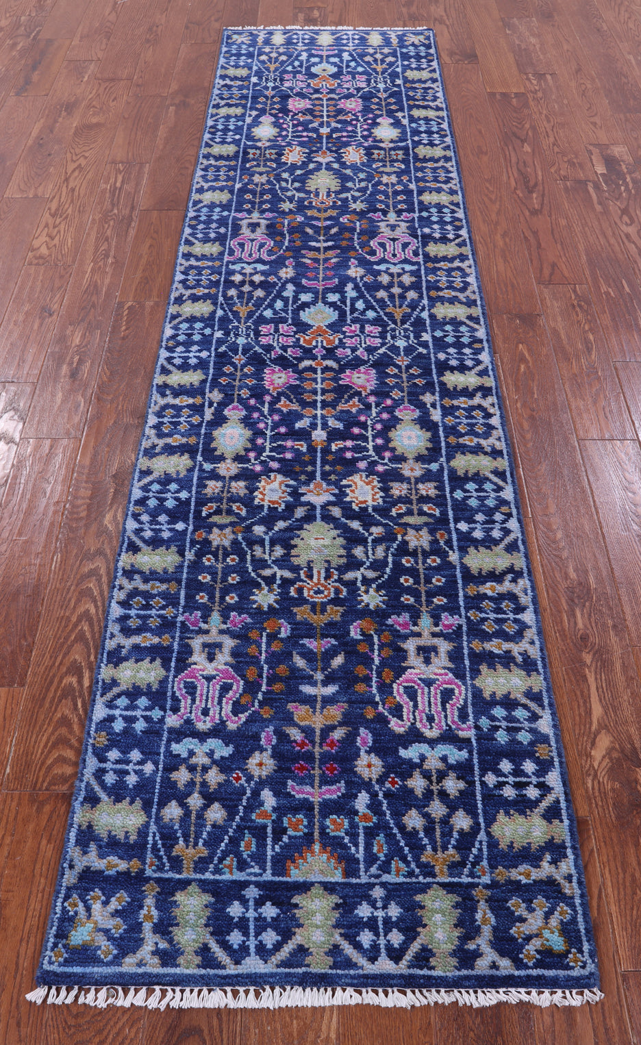 Blue Turkish Oushak Hand Knotted Wool Runner Rug - 2' 6" X 10' 0" - Golden Nile