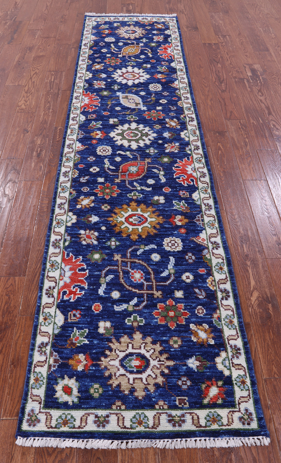 Blue Turkish Oushak Hand Knotted Wool Runner Rug - 2' 7" X 10' 0" - Golden Nile