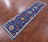 Blue Turkish Oushak Hand Knotted Wool Runner Rug - 2' 7" X 10' 0" - Golden Nile