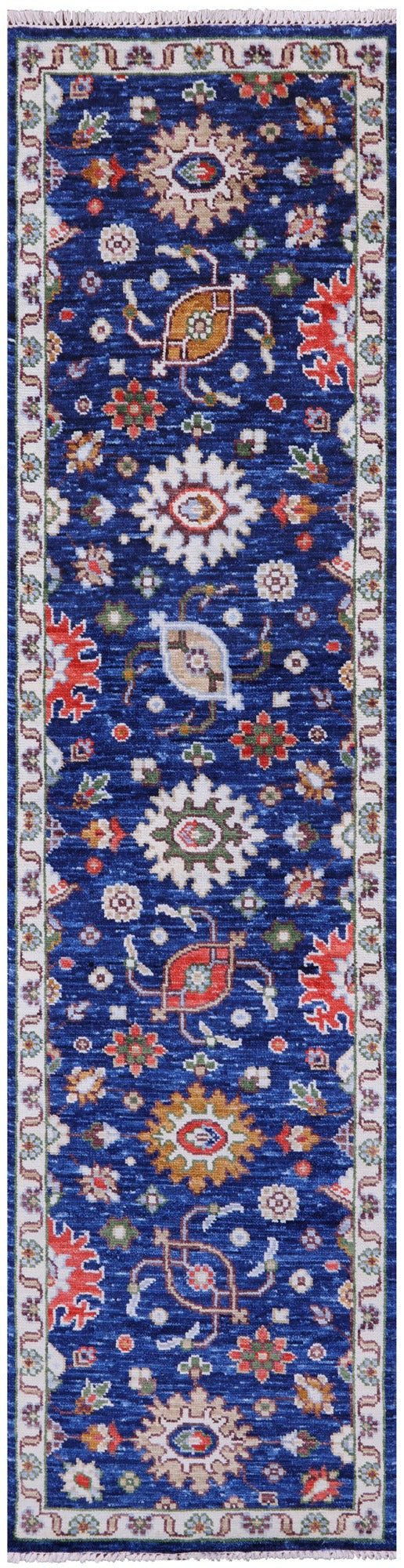 Blue Turkish Oushak Hand Knotted Wool Runner Rug - 2' 7" X 10' 0" - Golden Nile