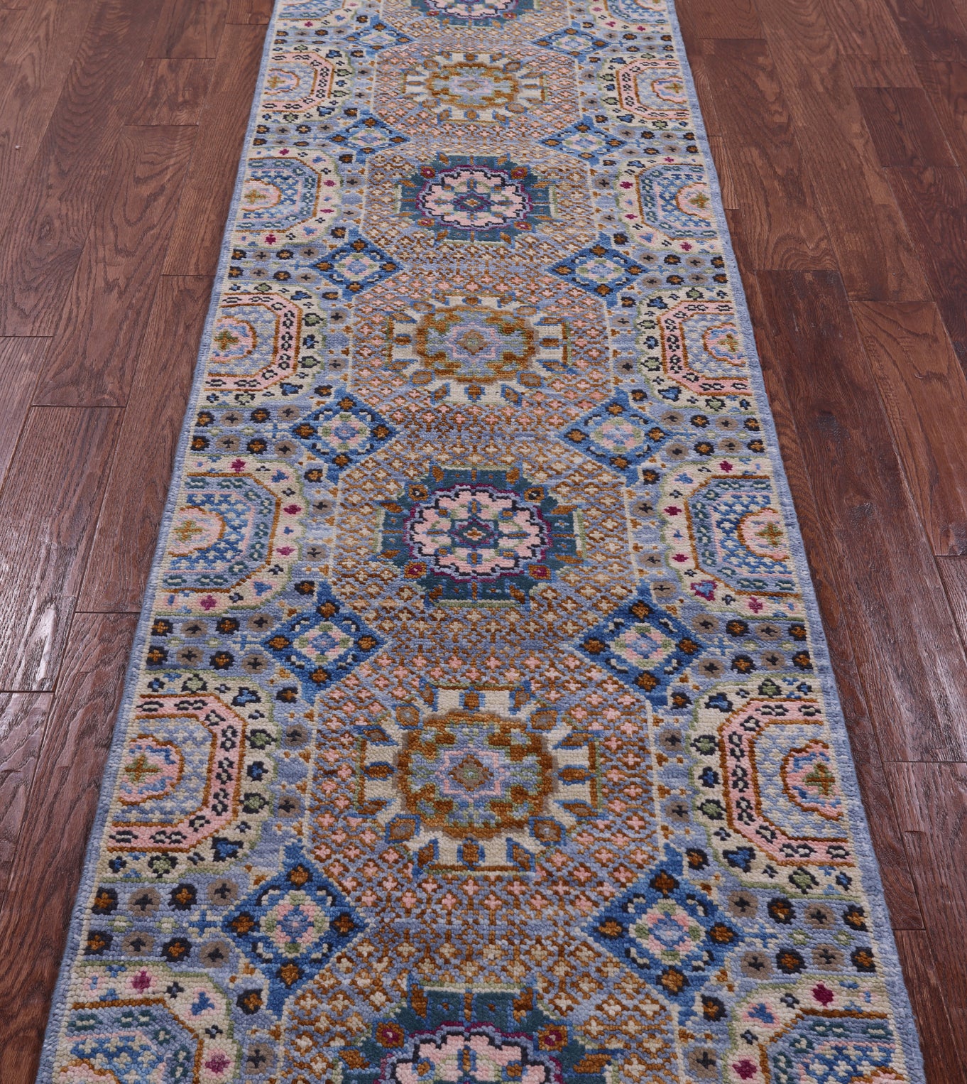 Geometric Persian Mamluk Hand Knotted Wool Runner Rug - 2' 7" X 10' 4" - Golden Nile