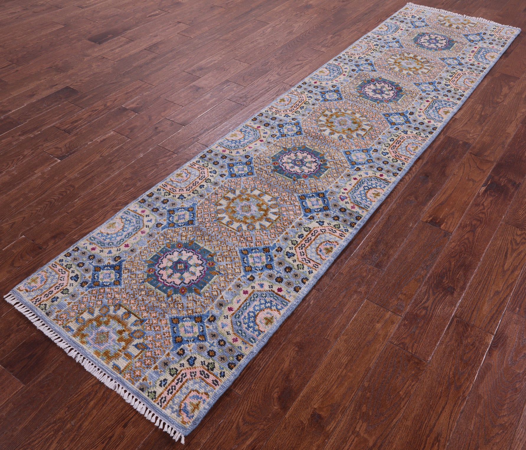 Geometric Persian Mamluk Hand Knotted Wool Runner Rug - 2' 7" X 10' 4" - Golden Nile