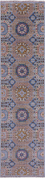 Geometric Persian Mamluk Hand Knotted Wool Runner Rug - 2' 7" X 10' 4" - Golden Nile